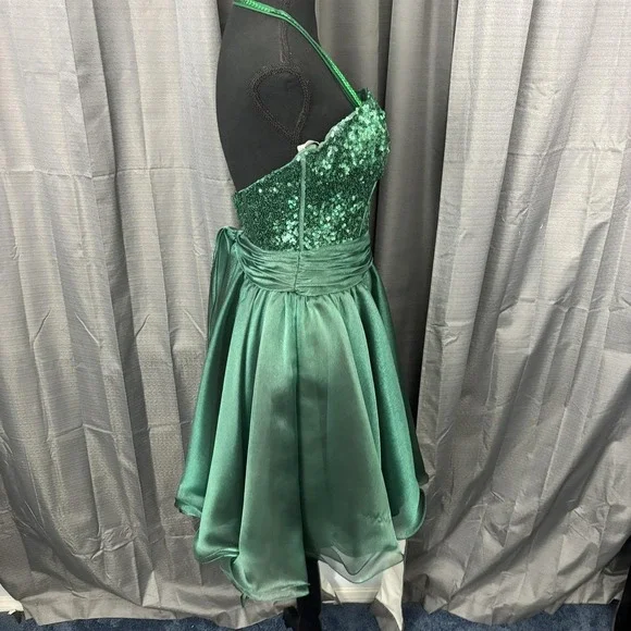 Sherri Hill Dress‎ Womens 2 Emerald Green Sequin Halter Sweetheart Prom Cocktail - Picture 9 of 16